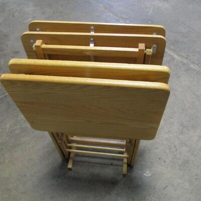 Set Of Wooden TV Trays With Stand