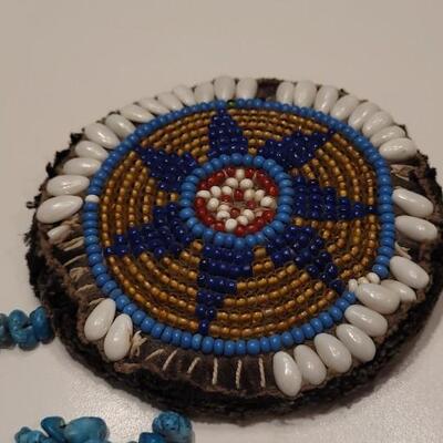 Lot 2: Native American Hand Beaded Turqoiuse Accessory with Feathers