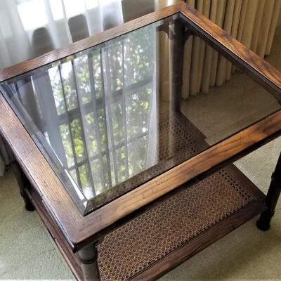 Lot #71 Vintage Beveled Glass Lamp Table - Cane Bottom