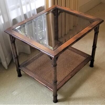 Lot #71 Vintage Beveled Glass Lamp Table - Cane Bottom
