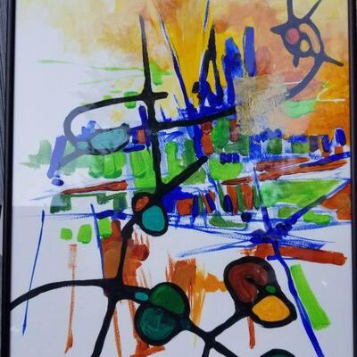 Art - sign small abstract painting under glass by Juan Carlos Ruiz 2007