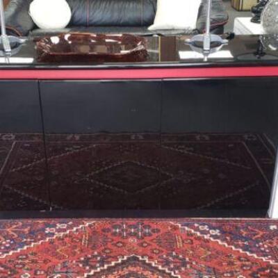 Elegant Italian Black Lacquer  Credenza  Console with Red Accents and a Striking Minimalist Design