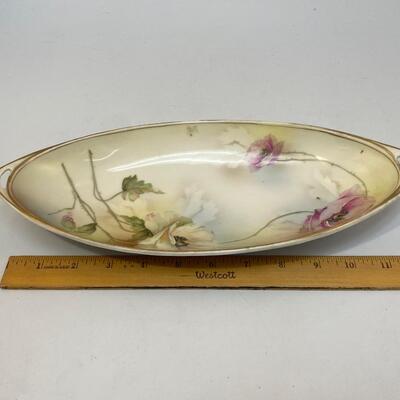 Antique Vintage Hand Painted Floral Oblong Serving Dish Bowl Royal Rudolstadt