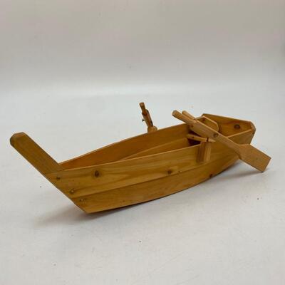 Carved Wood Rowboat Boat with Moveable Oars
