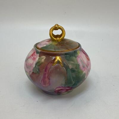 Antique Vintage William Guerin WG & Co LIMOGES France Rose Floral Lidded Sugar Bowl