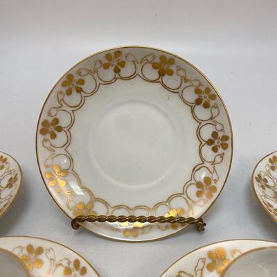 Vintage Antique Silesia White with Gold Gilt Demitasse Teacup & Saucer Set