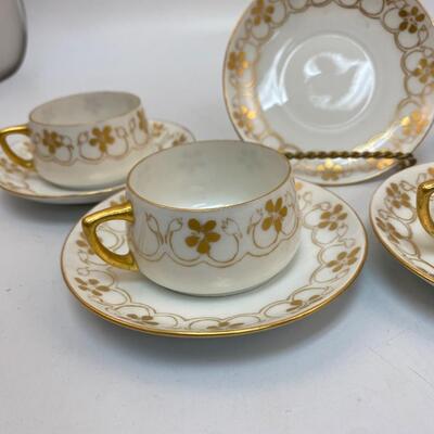 Vintage Antique Silesia White with Gold Gilt Demitasse Teacup & Saucer Set