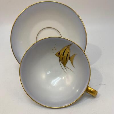 Vintage Midcentury Heinrich H&Co Selb Bavaria Gold Angel Fish Teacup & Saucer