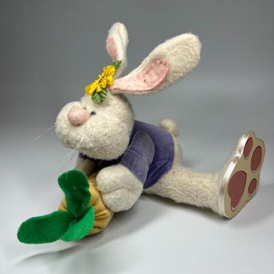 Retro Easter Bunny Rabbit with Carrot Decorative Plush Figurine