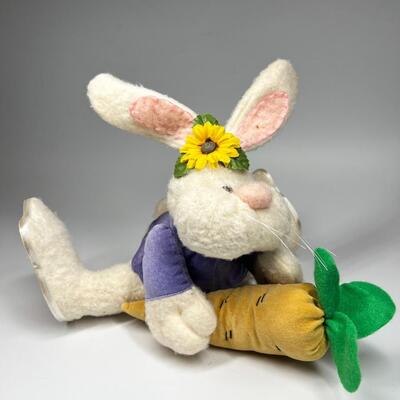 Retro Easter Bunny Rabbit with Carrot Decorative Plush Figurine