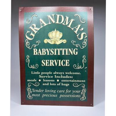 Hanging Metal Sign Grandma's Babysitting Service