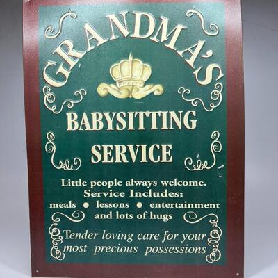 Hanging Metal Sign Grandma's Babysitting Service