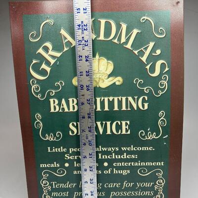 Hanging Metal Sign Grandma's Babysitting Service