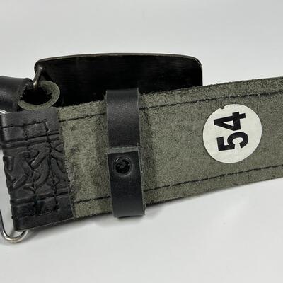 Celtic Pattern Leather Belt & Buckle Size 54