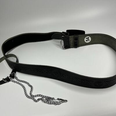 Celtic Pattern Leather Belt & Buckle Size 54
