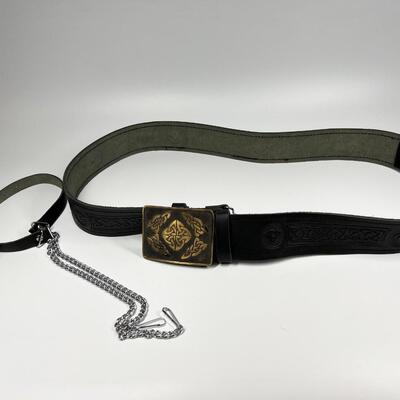 Celtic Pattern Leather Belt & Buckle Size 54