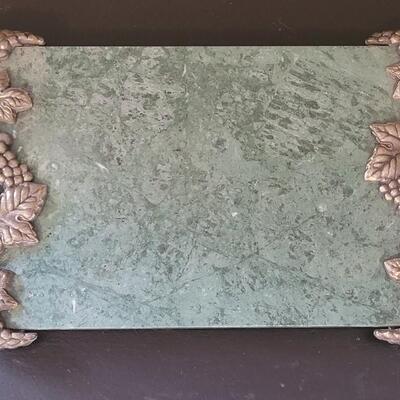 Lot 33: Vintage GODINGER Green Marble & Silver Tone Grape Handle Charcuterie Board