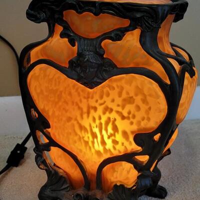 Lot 37: Vintage Amber Glass and Metal Heavy Lamp