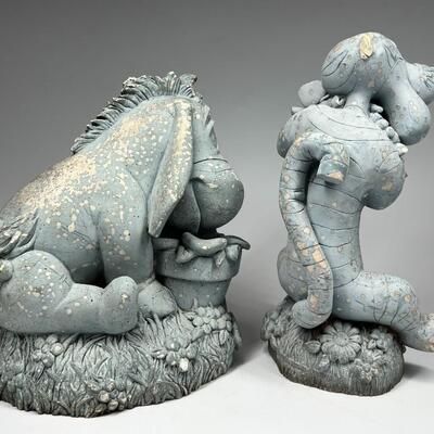 Pair of Disney Stone Plaster Eeyore & Tigger Garden Yard Art Statues
