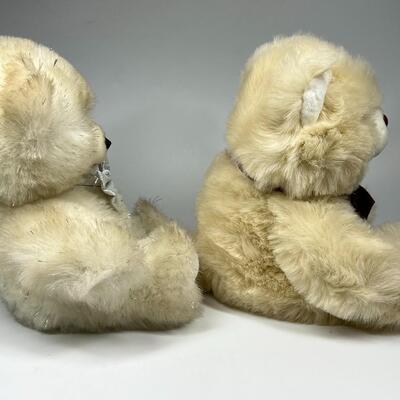 Pair of Fluffy White Teddy Bear Plush Stuffed Animals
