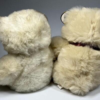 Pair of Fluffy White Teddy Bear Plush Stuffed Animals
