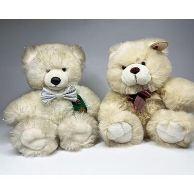 Pair of Fluffy White Teddy Bear Plush Stuffed Animals