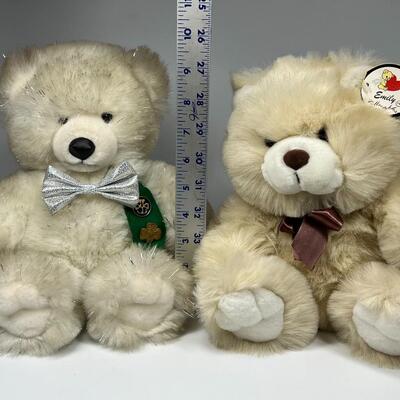 Pair of Fluffy White Teddy Bear Plush Stuffed Animals