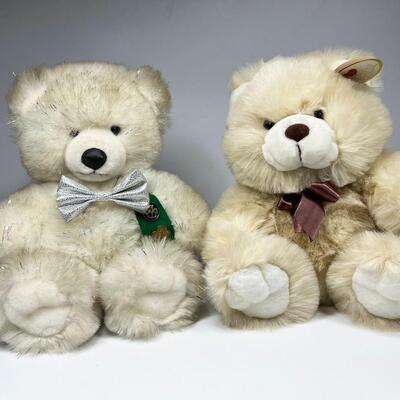 Pair of Fluffy White Teddy Bear Plush Stuffed Animals