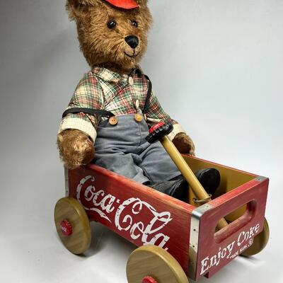 Retro Franklin Mint Heirloom Coca Cola Teddy Bear Collectible Cubby & Wagon