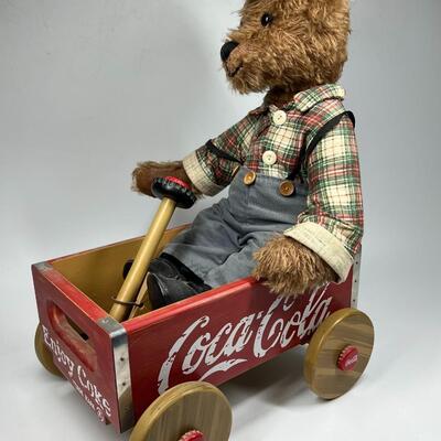 Retro Franklin Mint Heirloom Coca Cola Teddy Bear Collectible Cubby & Wagon