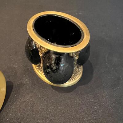 Brass & Black Glass Jar Vintage, With Lid