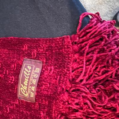 Chenille Scarf or Runner Red Cranberry Color