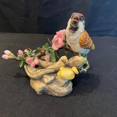 Bohm Bird Figurine w/ Pink Flowers on twig