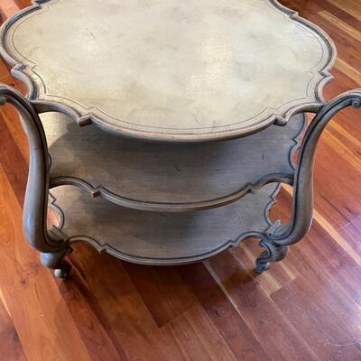 Taupe Tone Finished, French Proventil, 3 Tiered Table Leather Top