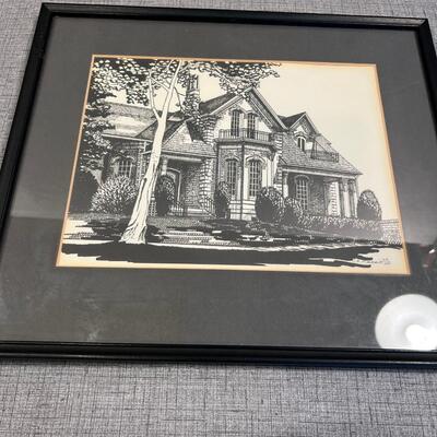 C R Manzano Print of Ink Drawing of an Old House 