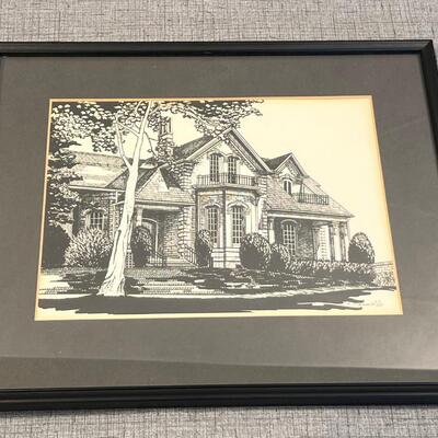 C R Manzano Print of Ink Drawing of an Old House 