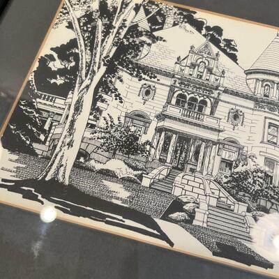 Second, C R Manzano Print of Ink Drawing of an Old House 
