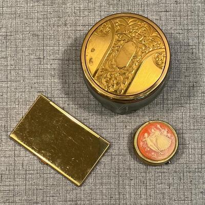 Powder Jar, Compact and Card Holder, Gold Toned