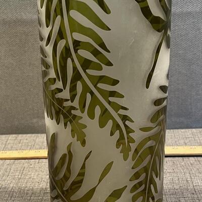 Etched Green Glass Vase 