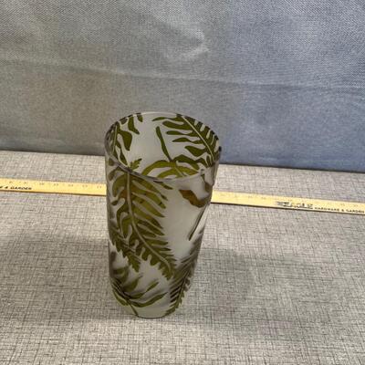 Etched Green Glass Vase 