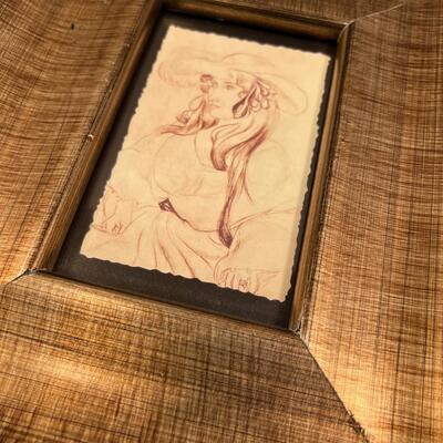 Framed (Gold) Print Pencil Drawing of Woman