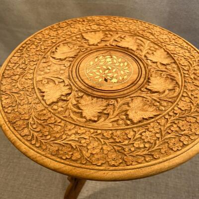 Carved Indian Inlay Table, Weathered