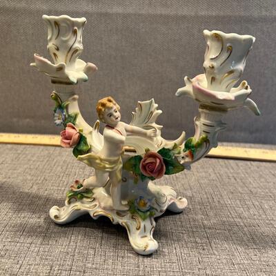 German Porcelain Candelabra with Cherub 