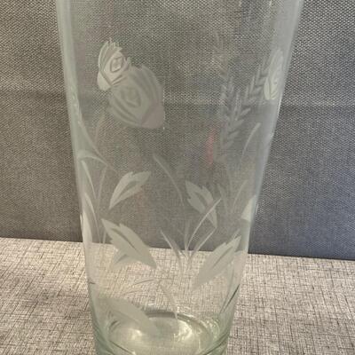 Cut and Etched Leaf Glass Flower Vase 