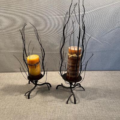 (2) Wrought Iron Decorative Candle Holders with Candles
