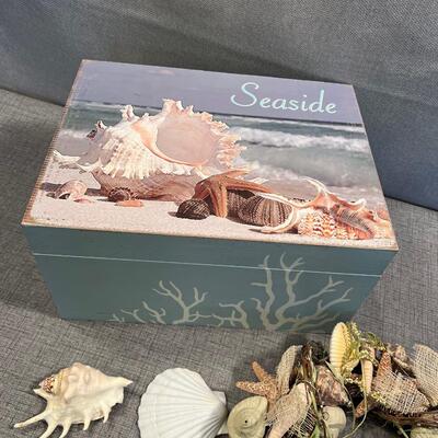 Lite Blue Sea Side Wood Box Shell 