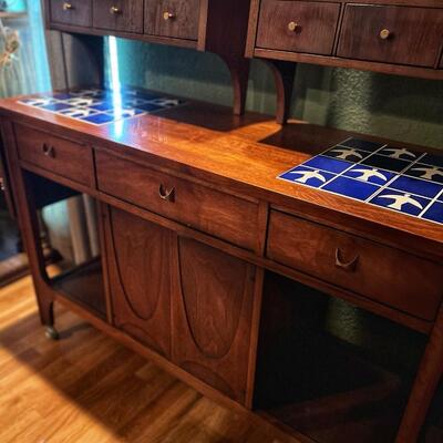 Broyhill Brasilia Dropleaf Tile Top Bar Cart Console Mid-Century Modern