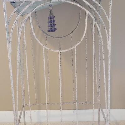 Lot 59: Antique Birdcage on a White Metal Stand