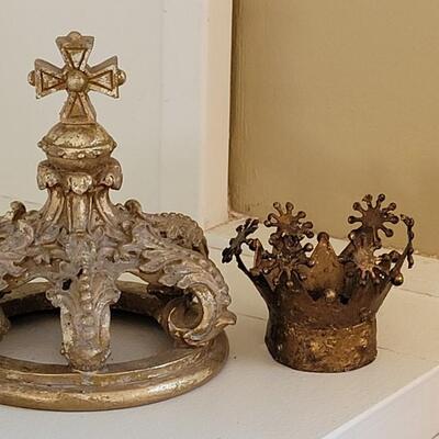 Lot 64: (2) Crowns - one gold gilt religious crown and the other handmade metal