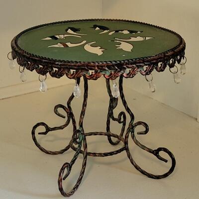 Lot 65: Vintage Green Metal and Crystal Plant or Art Stand